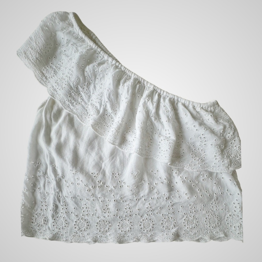 American‎ Eagle One Shoulder Top White Eyelet Ruffle Boho Cottagecore Small